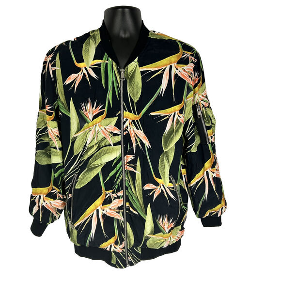 Zara Jackets & Blazers - Zara Basic Outerwear Womens Xs Floral Zip Up Bomber Jacket Tropical Oversized